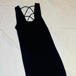 Black Sleeveless Maxi Dress/ Strappy Crisscross Back/Elegant